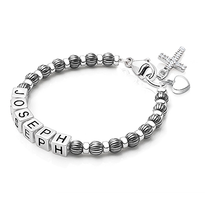 Boy's Oxidized Silver, Baby/Children's Name Bracelet - Sterling Silver