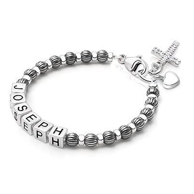 Boy&#039;s Oxidized Silver Baby/Children&#039;s Christening / Baptism Name Bracelet