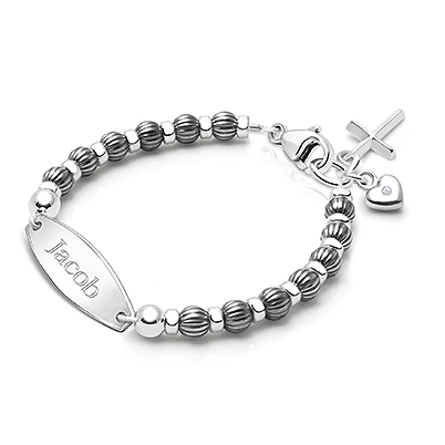 Boy&#039;s Oxidized Silver, Christening/Baptism Baby/Children&#039;s Engraved Bracelet - Sterling Silver