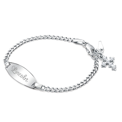 Classic Baby/Children&#039;s Christening/Baptism Engraved ID Bracelet for Boys - Sterling Silver