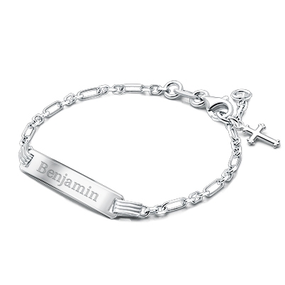 Modern Bar, Christening/Baptism Baby/Children&#039;s Engraved ID Bracelet for Boys - Sterling Silver