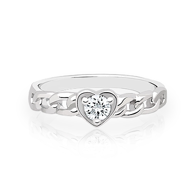 Links of Love, Clear CZ Heart Ring - Sterling Silver