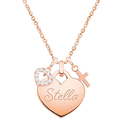 Gold Heart &quot;Create Your Own&quot; Engraved Layered Necklace for Teens (Includes Chain &amp; FREE 1-Side Engraving) - 14K Rose Gold