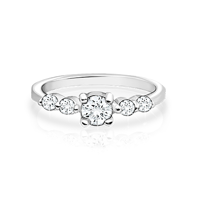 Classic Five Stone, Clear CZ Ring - Sterling Silver