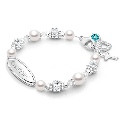 Christening / Baptism Baby Bracelet for girls, white pearls
