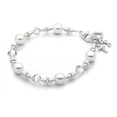 Diamonds &amp; Pearls, Teen&#039;s Beaded Bracelet for Girls - Sterling Silver