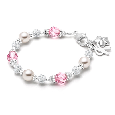 Real Pearls and Pink Swarovski Crystal Bracelet for Baby