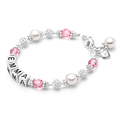 Crystal Polka Dot Name Bracelet for Little Girls