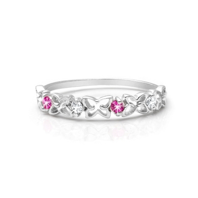 Dainty Butterflies, Dark Pink &amp; Clear CZ, Children&#039;s Ring for Girls - Sterling Silver