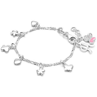 Dainty Darlings (Hearts, Flowers, &amp; Butterflies) Baby/Children&#039;s Charm Bracelet - Sterling Silver
