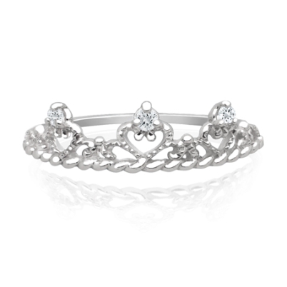 Delicately Ornate, Clear CZ Crown Ring - Sterling Silver