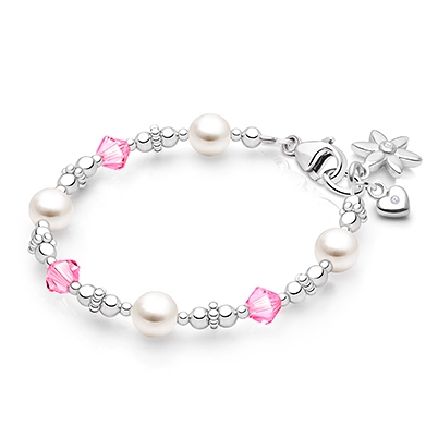 Diamonds & Pearls, Baby/Children's Beaded Bracelet for Girls - Sterling Silver