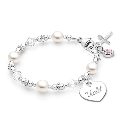 Bracelet for Communion with Pearls and Diamonds for Girls