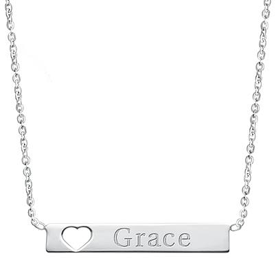 Heart Cutout Bar, Engraved Teen&#039;s Necklace for Girls (FREE Personalization) - Sterling Silver