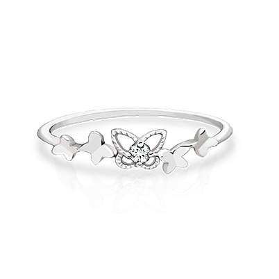 Fanciful Flutter, Clear CZ Butterfly Ring - Sterling Silver 
