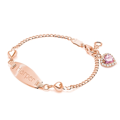 Personalized Rose Gold Name Bracelet with Hearts for Girl