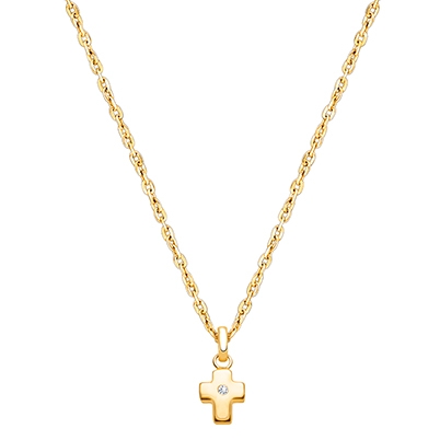 Forever in Faith Cross with Genuine Diamond, Children&#039;s Necklace for Boys - 14K Gold