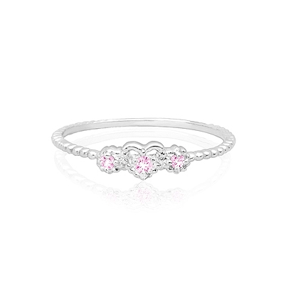 Hearts and Flowers, Pink CZ Children&#039;s Ring for Girls - Sterling Silver 