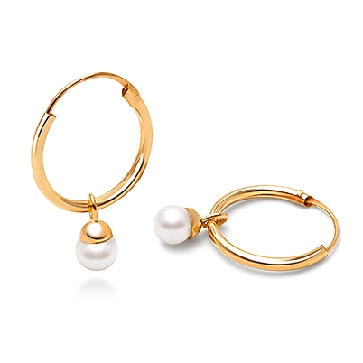 Perfect Pearl Dangle, Children&#039;s Hoop Earrings - 14k Gold