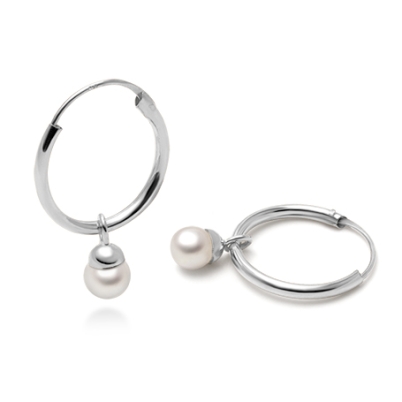 Perfect Pearl Dangle, Children&#039;s Hoop Earrings - 14K White Gold
