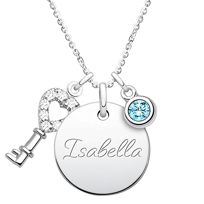 Large Round &quot;Design Your Own&quot; Engraved Necklace for Children (50+ Charms Avail.) - Sterling Silver