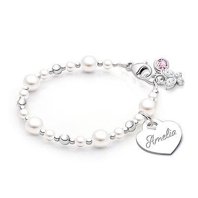 Little Lady, Baby/Children’s Beaded Bracelet for Girls (INCLUDES Engraved Charm) - Sterling Silver