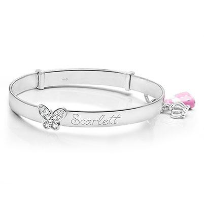 Butterfly Bangle Bracelet for Little Girls (Includes FREE First Name Engraving) - Sterling Silver