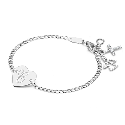 Heart of Gold, Christening/Baptism Baby/Children&#039;s Engraved ID Bracelet - 14K White Gold