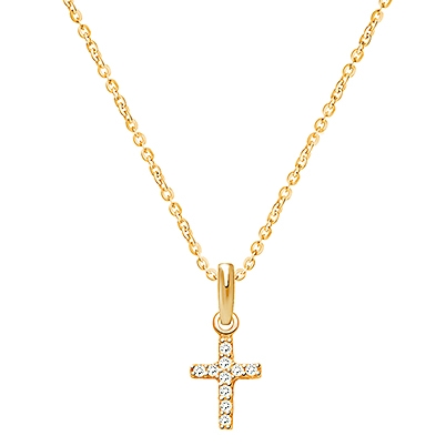 Miraculous Cross, Modern Pavé CZ Children&#039;s Necklace (Includes Chain) - 14K Gold