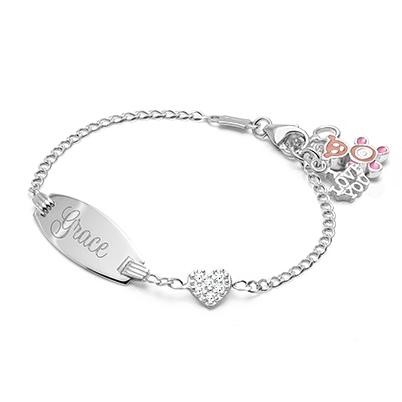 Pavé Heart, Baby/Children&#039;s Engraved ID Bracelet - Sterling Silver