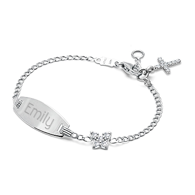 Personal Name Bracelet White Gold with Cross for Girls