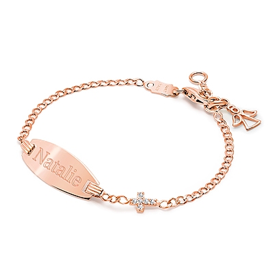 Personal Name Bracelet Rose Gold with Cross for Girls