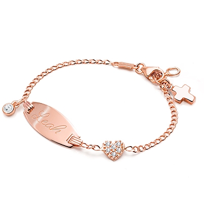 Pavé Heart, Baby/Children&#039;s Engraved ID Bracelet - 14K Rose Gold