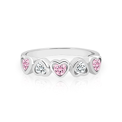 Sweet Heart, Pink and Clear CZ Ring - Sterling Silver