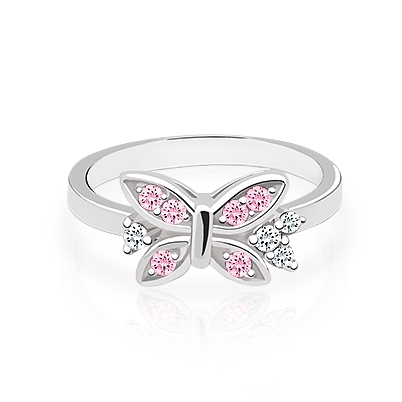 Butterfly Blossom, Pink and Clear CZ Ring - Sterling Silver