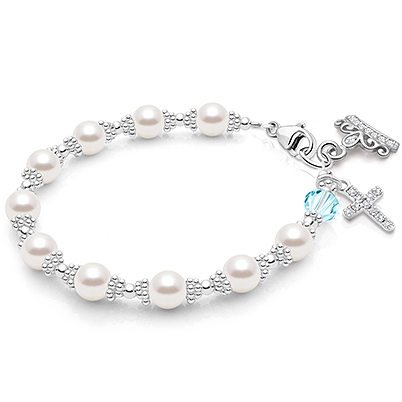 Prayerful Pearls Bracelet with Our Father Bead for Girls First Holy Communion