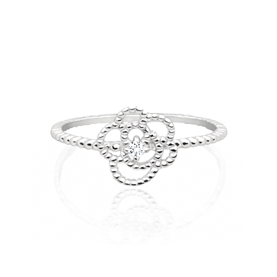 Braided Blossom, Clear CZ Flower Ring - Sterling Silver 