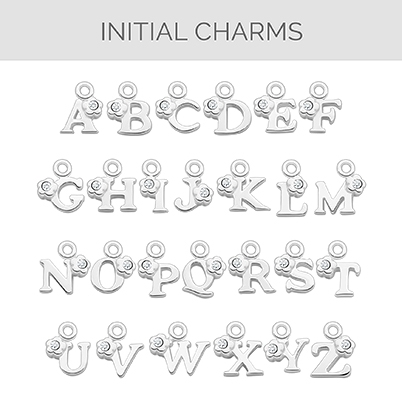 Serif Initials - with CZ Flower, 100% 925 Sterling Silver (Small/Lightweight)