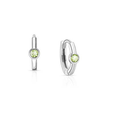August Birthstone 9mm Huggie Hoops, Swarovski® Crystal Baby/Children's Earrings - Sterling Silver