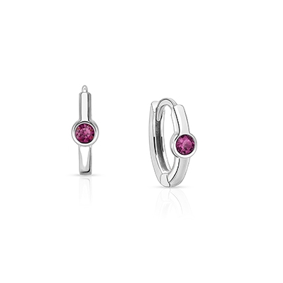 February Birthstone 9mm Huggie Hoops, Swarovski® Crystal Baby/Children's Earrings - Sterling Silver
