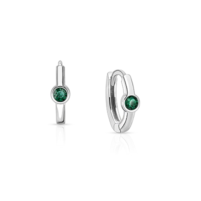 May Birthstone 9mm Huggie Hoops, Swarovski® Crystal Baby/Children's Earrings - Sterling Silver