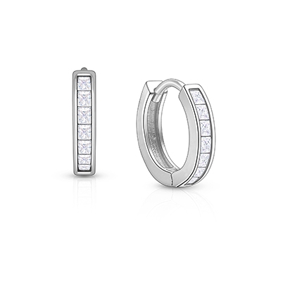 Channel Cut CZ, 11mm Huggie Hoops Baby/Children's Earrings - Sterling Silver