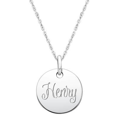 Small Round, Engraved Children's Necklace for Boys (FREE Personalization) - Sterling Silver