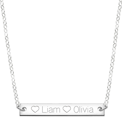 Mother&#039;s Bar Necklace in Sterling Silver, Engraved with Children&#039;s Names