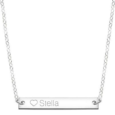 Engravable Skinny Name Plaque Necklace for Teens (Includes Chain &amp; FREE 1-Side Engraving) - Sterling Silver