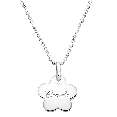 Small Flower, Engraved Children&#039;s Necklace for Girls (FREE Personalization) - Sterling Silver
