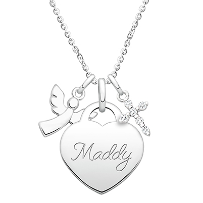 Small Heart &quot;Design Your Own&quot; Engraved Necklace for Children (Includes Chain &amp; FREE 1-Side Engraving) - Sterling Silver