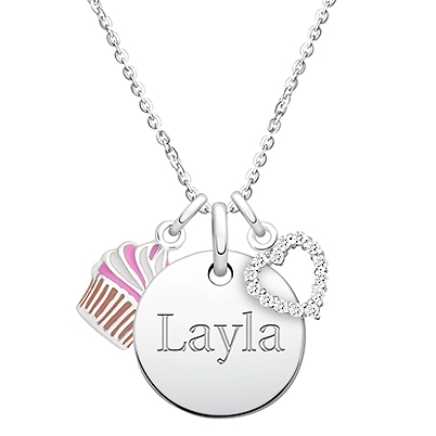 Round Pendant Design Center. Engraved Layered Necklace for Teens - Sterling Silver