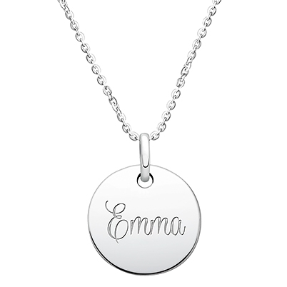 Round Pendant for Teens (Includes Chain &amp; FREE 1-Side Engraving) - Sterling Silver
