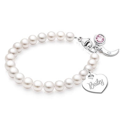 Girl&#039;s Personalized Pearl Bracelet for Kids